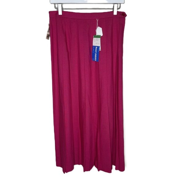 Vintage 90s (NWT) Fuchsia Pink Linen Midi-Length Pleated Skirt, Size 11 - Picture 1 of 6